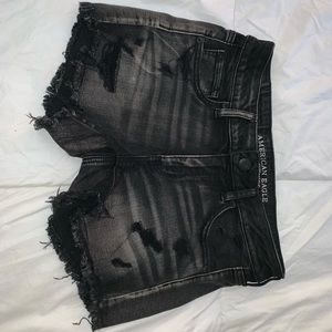 American Eagle distressed black denim shorts